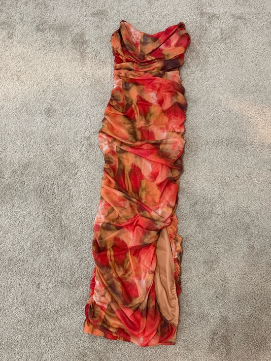 Windsor Dresses & Skirts - Windsor Vibrant Orange and Red Corset Ruched Strapless Maxi Dress